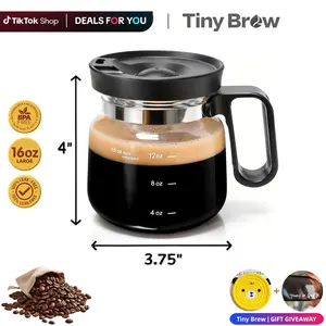 TINY BREW Coffee Mug with Lid 16oz Glass Creative Cup, Coffee Lovers' Top Choice, Dimensions: 4.9inchestall, 3.8 inches wide, Includes Coaster, Ergonomic Handle Design,Valentine's Day gift, a little surprisefor your loved one