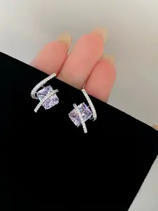 Silver Color Diamond Cross Earrings, Lightweight Luxury Sweet Cool Style, Titanium Steel, Perfect for Daily Wear, Party, Gift