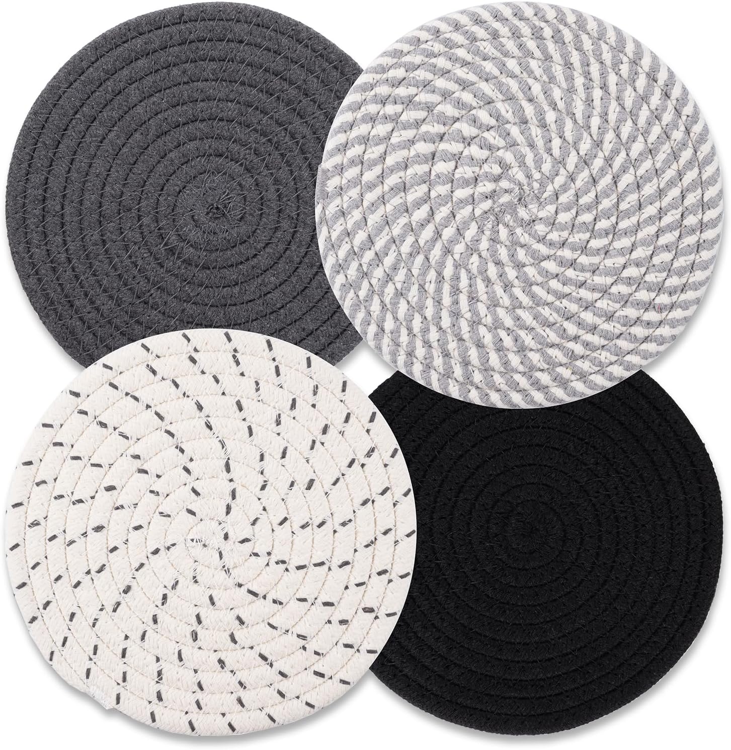 Trivets for Hot Dishes, Hot Pads for Kitchen, 7'' Trivets for Hot Pots and Pans, Pot Holders for Kitchen, Pot Holders Heat Resistant 4-Pcs, Kitchen Essentials for New Home Coasters Silicone Tableware
