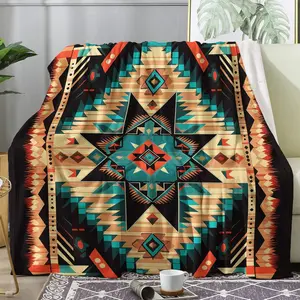 300GSM Western Blanket King Size, Native American Fleece Throw Blanket for Couch Bed Sofa, Southwestern Aztec Patterned Blankets and Throws, Super Soft Cozy Plush Flannel Blanket, Decor & Gift