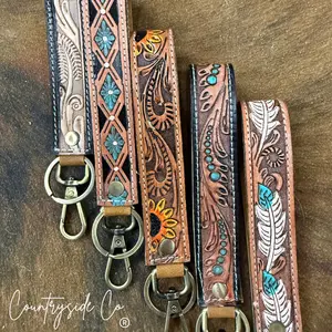Tooled Leather Wristlet Keychain