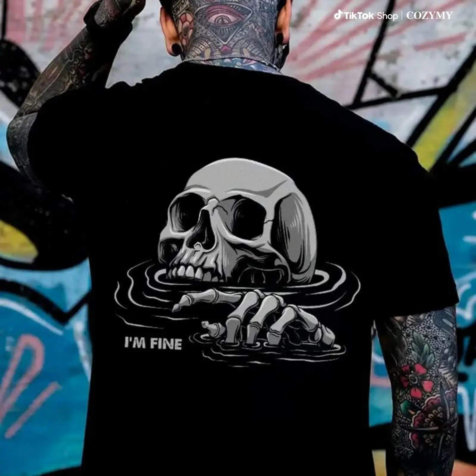 Unisex Drowning Skull Graphic Tee - Soft Cotton Crewneck Short-Sleeve Streetwear Top, Gothic Skeleton Print, Dark Humor Classic Fit Summer Shirt for Men, S-5XL, Casual, 3Xl, All Seasons, Creepy Style Men's Short-Sleeve T-Shirts