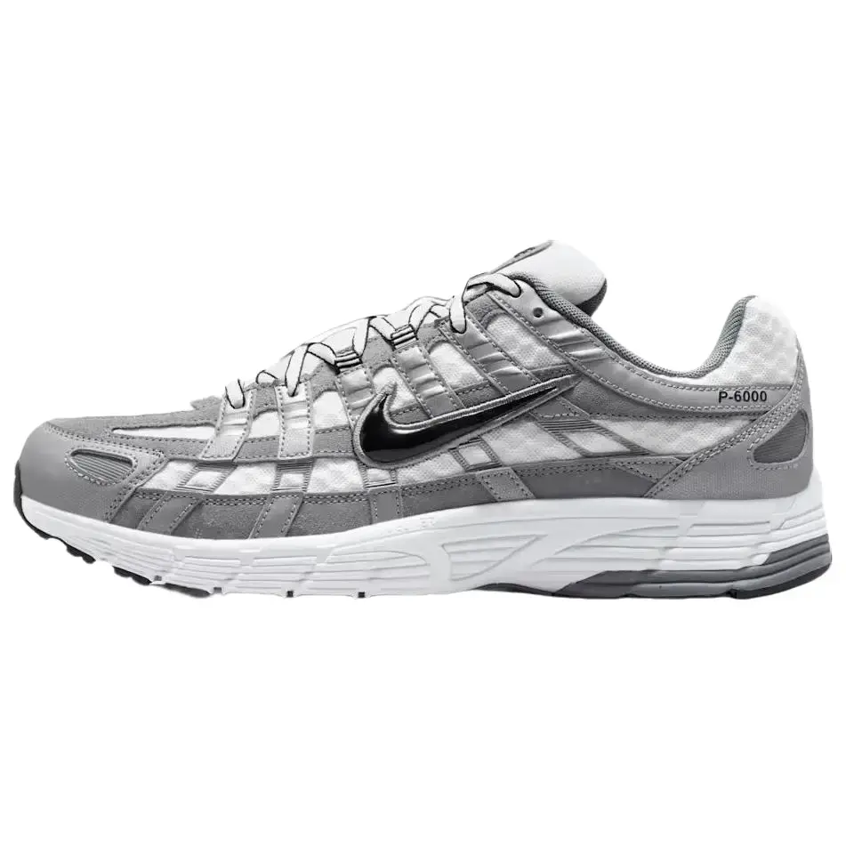 Men's Nike P-6000 Retro Run Sneakers - White Metallic Cool Grey, Lightweight Running-Inspired Shoes with Mesh Overlay, Secure Fit for Casual Wear