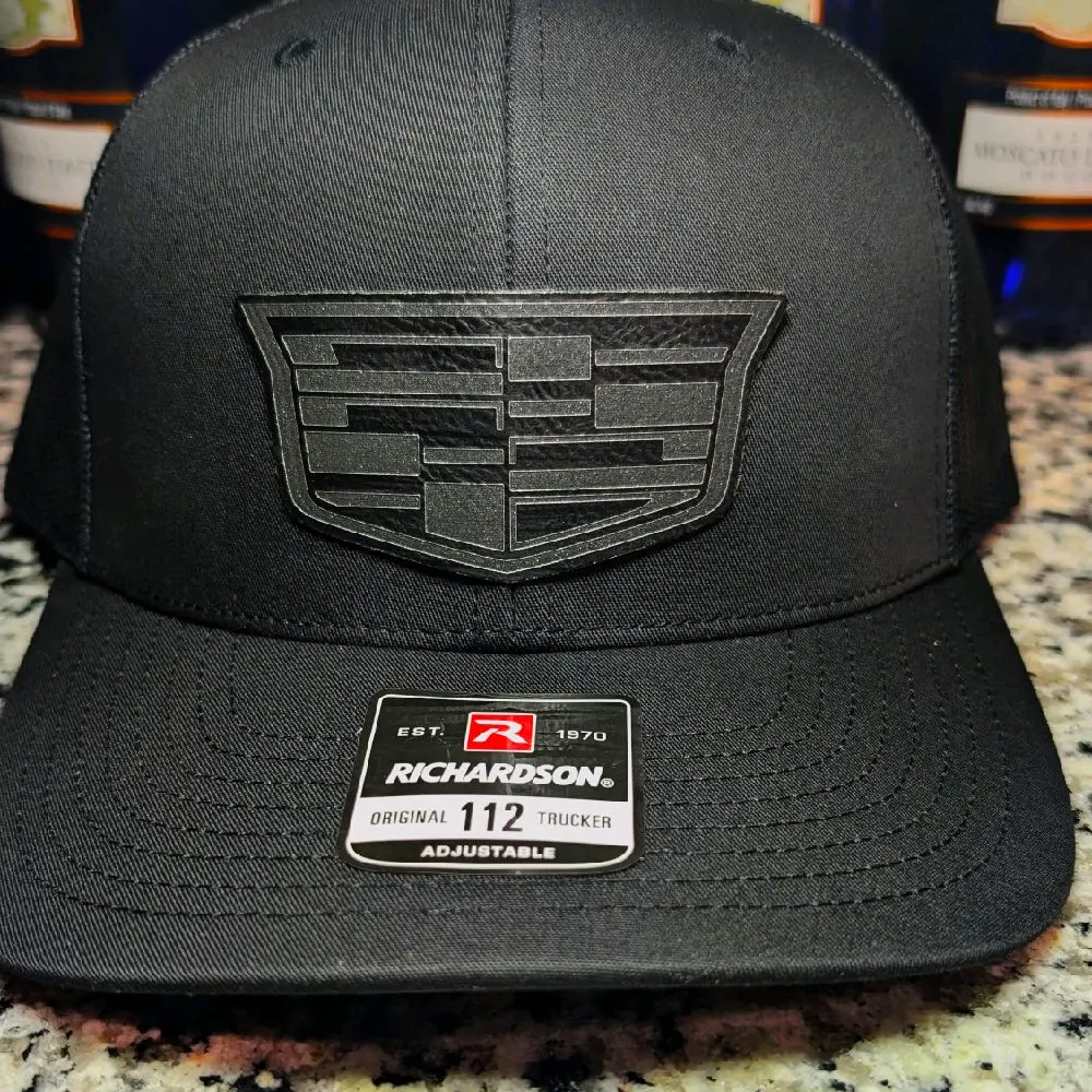Cadillac F1 Inspired Black  Leather Richardson 112 Laser Engraved Handmade Hat