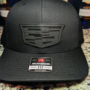 Cadillac F1 Inspired Black  Leather Richardson 112 Laser Engraved Handmade Hat