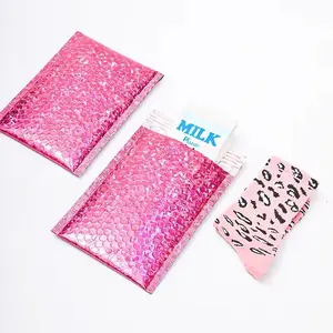 Holographic Metallic Pink Bubble Polymailers 7in x 9in Packs of 25/50