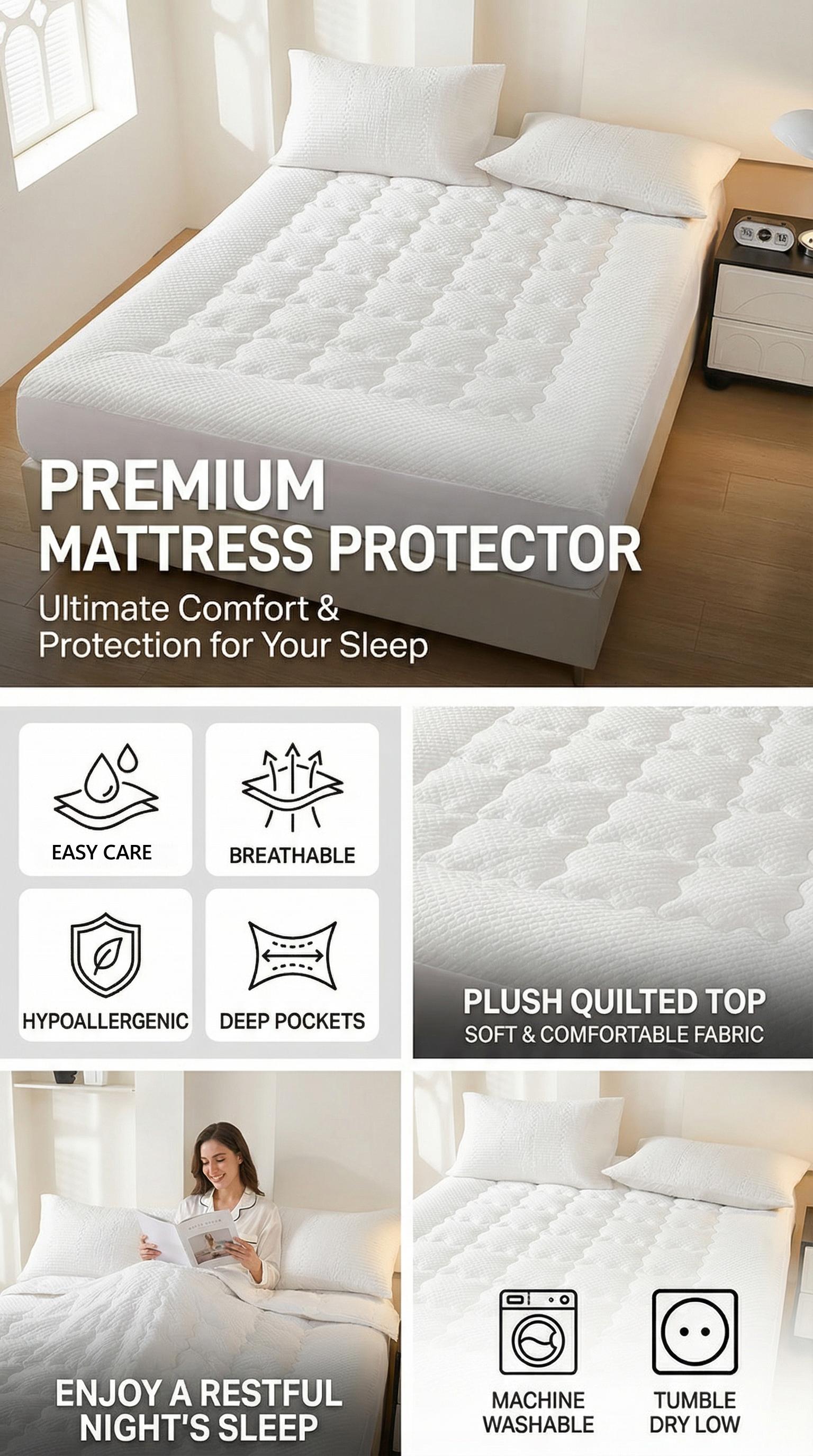 Luxury Hotel Mattress Topper - Ultimate Comfort & Luxury, Cooling Mattress Cover