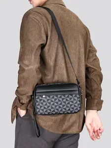 Men's Geometric Pattern PU Leather Stylish Crossbody Shoulder Bag, fashionable shoulder bag, Zipper Closure Casual Multi-Purpose Handbag, High-Quality Durable Design