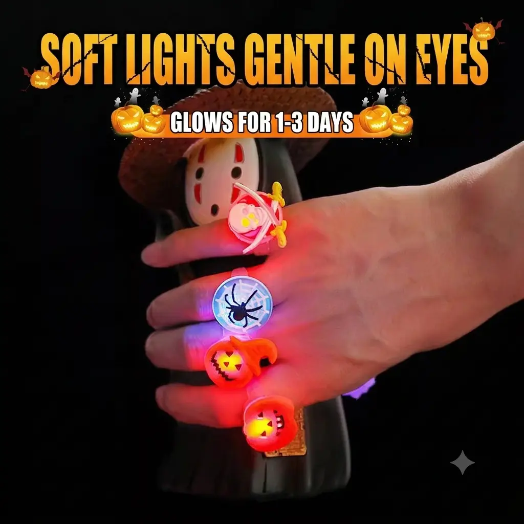 50 Pack Light Up Halloween Rings - Flashing LED Party Favors for Kids, Spooky Glow in The Dark Halloween Goodie Bag Fillers & Trick-or-Treat Toys