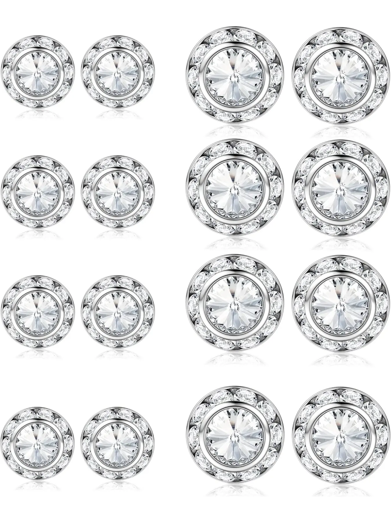 8 Pairs Dance Competition Rhinestone Earrings 10mm 15mm | Women Round Halo Earring Studs for Dance Competitions Stage Opera Party Performance Wedding Bridal Earrings Jewelry