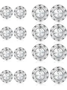 8 Pairs Dance Competition Rhinestone Earrings 10mm 15mm | Women Round Halo Earring Studs for Dance Competitions Stage Opera Party Performance Wedding Bridal Earrings Jewelry