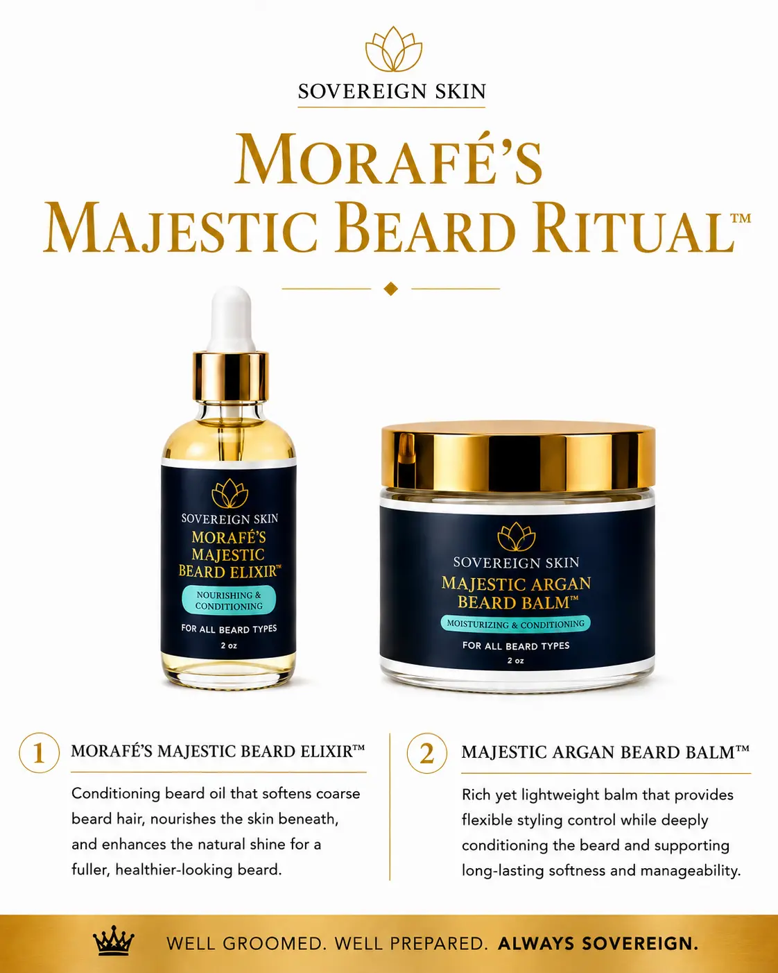 Sovereign Skin Morafé's Majestic Beard Ritual — 2-Step Luxury Beard Care Set | Beard Oil + Beard Balm | Conditions, Softens & Styles All Beard Types