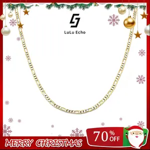 LuLuEcho 14K Gold-Plated two-color Figaro Stamped chain Necklace Summer Jewelry Neutral Accessories Men and Women Necklace Summer Layering Necklaces Craft Jewelry