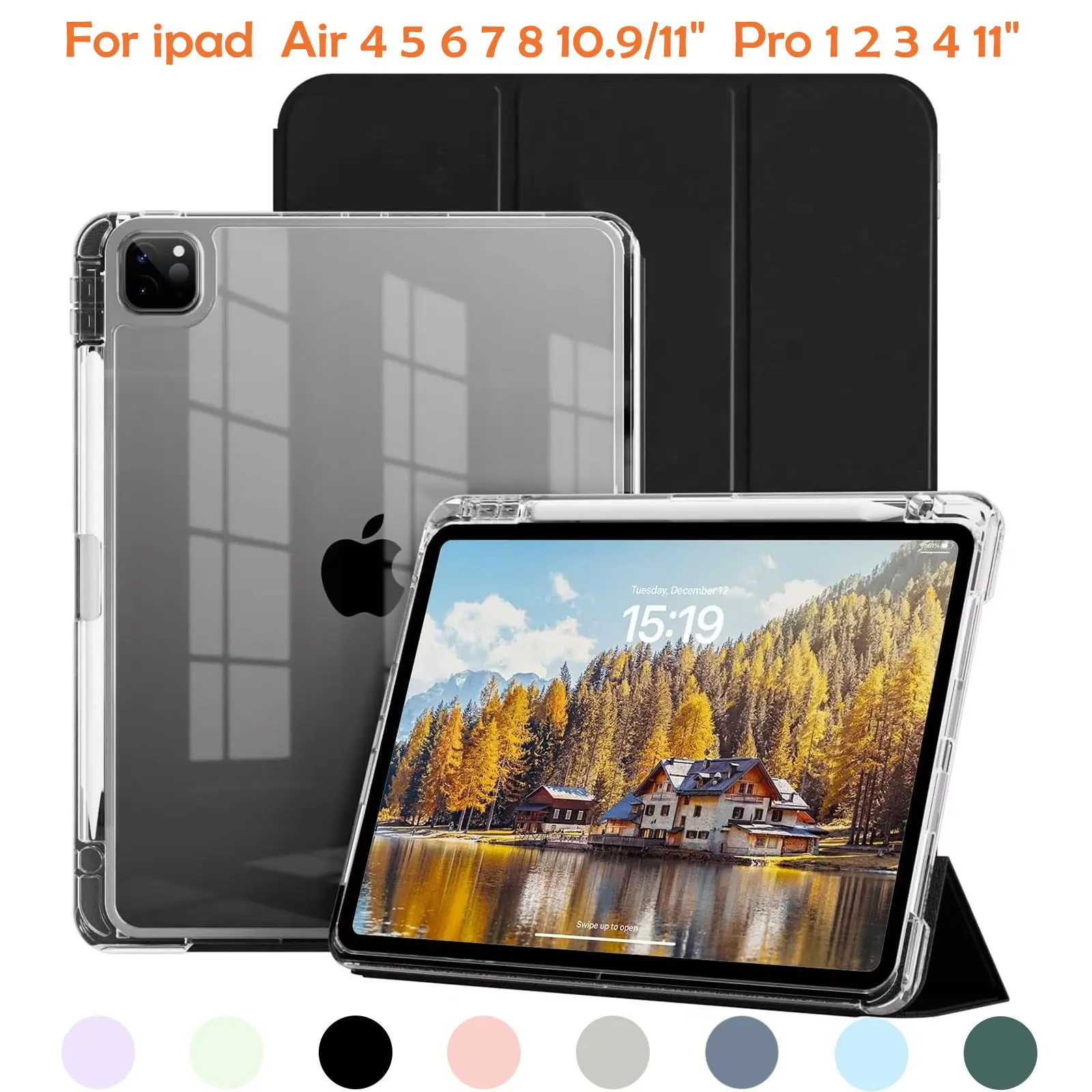 Case, Tablet covers for Ipad Air 11 inch 8th Gen M4,7th Gen M3,6th Gen M2,10.9 inch 5th Gen,4th Gen,for Ipad Pro 11 inch 4th Gen,3rd Gen,Auto Wake/Sleep Magnetic Protective Cover with Pencil Holder Transparent Back Shell Casing, Ipad Accessories