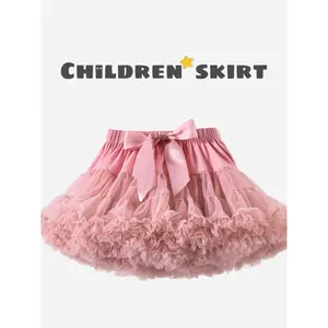 Elegant Girls' Ballet Dress with Cute Bow Decorations, Thin Sheer Puffy Design, Perfect for Performance and Playtime, Ruffle Skirt