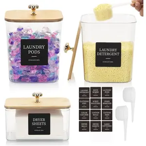 Laundry Detergent Storage Box Set, 1 Set Including 2 Counts Laundry Detergent Container & 1 Count Laundry Sheets Box & 2 Spoon & 1 Sticker, Home Organizer for Laundry Room, Canisters Set