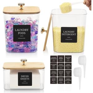 laundry detergent storage box set, 1 set including 2 counts laundry detergent container & 1 count laundry sheets box & 2 spoon & 1 sticker, home organizer for laundry room