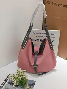 Stylish  Denim Shoulder Bag(16.14×3.94×13.78inch) with Studs and Adjustable Strap for Everyday Use