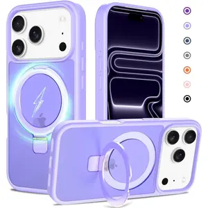Ultra-Magnetic Stand for iPhone 17 Pro Case [Military Drop Protection] [Compatible with MagSafe] Shockproof Translucent Matte Slim Ring Holder Case for iPhone 17 Pro (Lavender Purple)