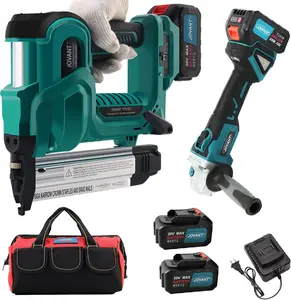 JOVANT Cordless 18GA Nail Gun and 7/8" Angle Grinder, 2 in 1 Brad Nailer Cordless with 2 * 4.0A Batteries, for Woodworking, Flooring, Roofing and Upholstery