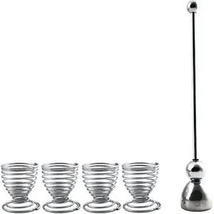 4 Spring Wire Egg Cup Holders and 1 Stainless Steel Topper Opener Set