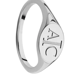 Small Horizontal Oval signet ring (12x9mm) in Titanium, with a Thin style band and a Book Antiqua 3 engraving.