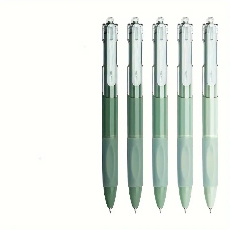 5pcs/Box, Japanese Simple Matcha Green Series Press Gel Pen Rollerball Pen Set 0.5mm Black Ink, Back To School, School Supplies, Kawaii Stationery, Cute Pen, Aesthetic Gel Pens, Colors For School, Stationery, Writing Pens