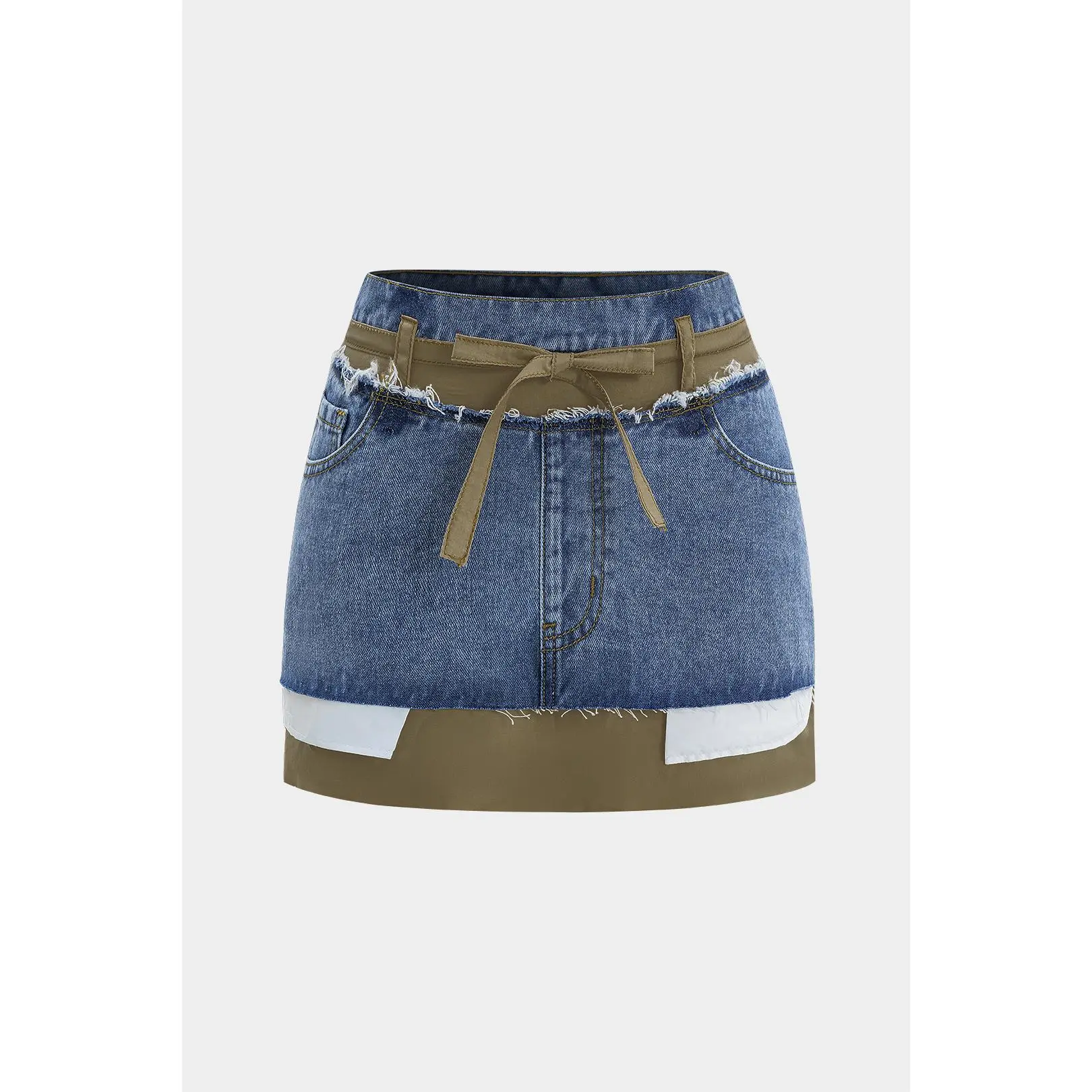 Women's Denim Patchwork Mini Skirt, Polyester Fabric, Slim-Fit Women's Bottom