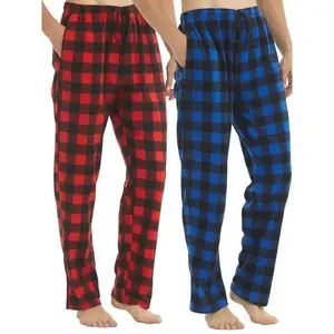 Men's Plaid Print Pocket Drawstring Waist Polar Fleece Lounge Pajama Pants, Soft Heavyweight Casual Thicker Thermal Sleep Pants, Men Pajamas