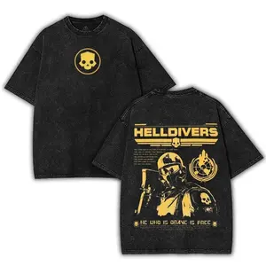 Helldivers 2 The Taste of Freedom Men's Wash Unisex Game Shirt, Fan Gift, gamer gift Menswear Collar Cotton Fabric Streetwear Tshirt