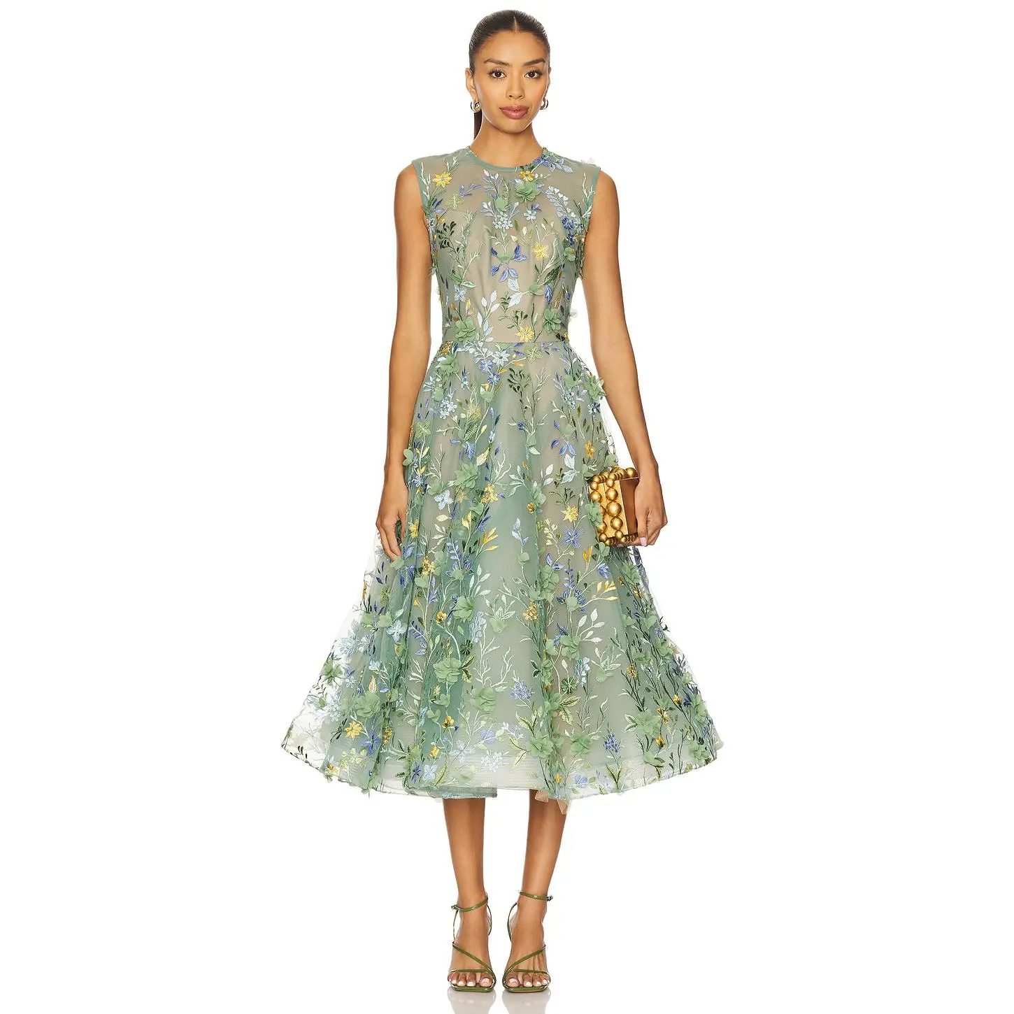 Bronx and Banco Saba Floral Midi Dress in Green Multi