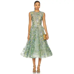 Bronx and Banco Saba Floral Midi Dress in Green Multi