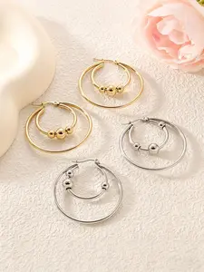 Multi Color Gold/Silver Double Hoop Bead Earrings, Layered Circle Hoop Earrings for Women, Stackable Earrings, Versatile Everyday Accessory