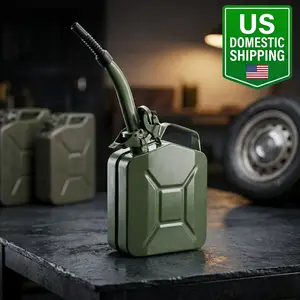 5L 0.6mm Thick Heavy-Duty Steel Jerry Can, Military Green Tactical, Compact Space-Saving, Leak-Proof Gasoline Fuel Storage Container with Self-Venting Spout, UN Certified, for Off-Road & Emergency Use