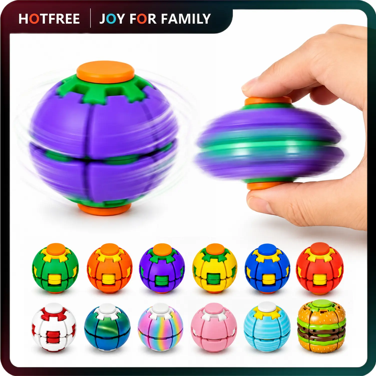 Hotfree Press-to-Spin Transforming Fidget Ball, 3D Printed Fidget Ball Toy, Smooth Spinning Sensory Gyro Toy, Stress Relief Desk Gadget, Anxiety Relief Fidget Spinner, ADHD Focus Aid, Portable Handheld Fidget Gyro Toy for Kids, Teens and Adults