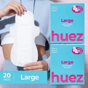 huez 100% Organic Cotton top sheet Sanitary Pads (Large 20 Pads / 2 Packs) - 11.4 inch