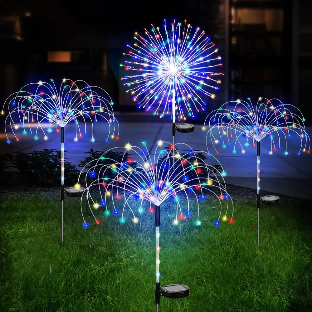 Solar Firework Tree Shaped Light, 1 Count Outdoor Waterproof DIY Solar Garden Decoration Light, 8 Modes Decorative Firework Landscape Light for Garden