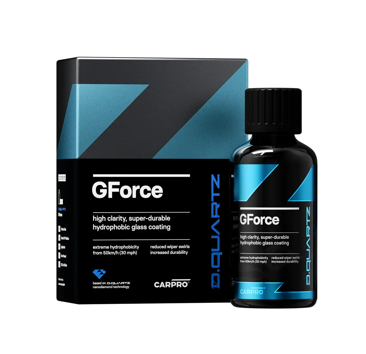 DQUARTZ GForce Diamond-Infused Hydrophobic Glass Coating (50ml) - Car Detailing Supplies, Automotive Detailing Product, All-Season Liquid, 13,000+ Wiper Cycle Resistance, Crystal-Clear Heavy Rain Vision, Enhanced Hydrophobic Performance