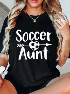 100% Cotton Soccer Aunt Heart Sport Lover Auntie Mother's Day T-Shirt