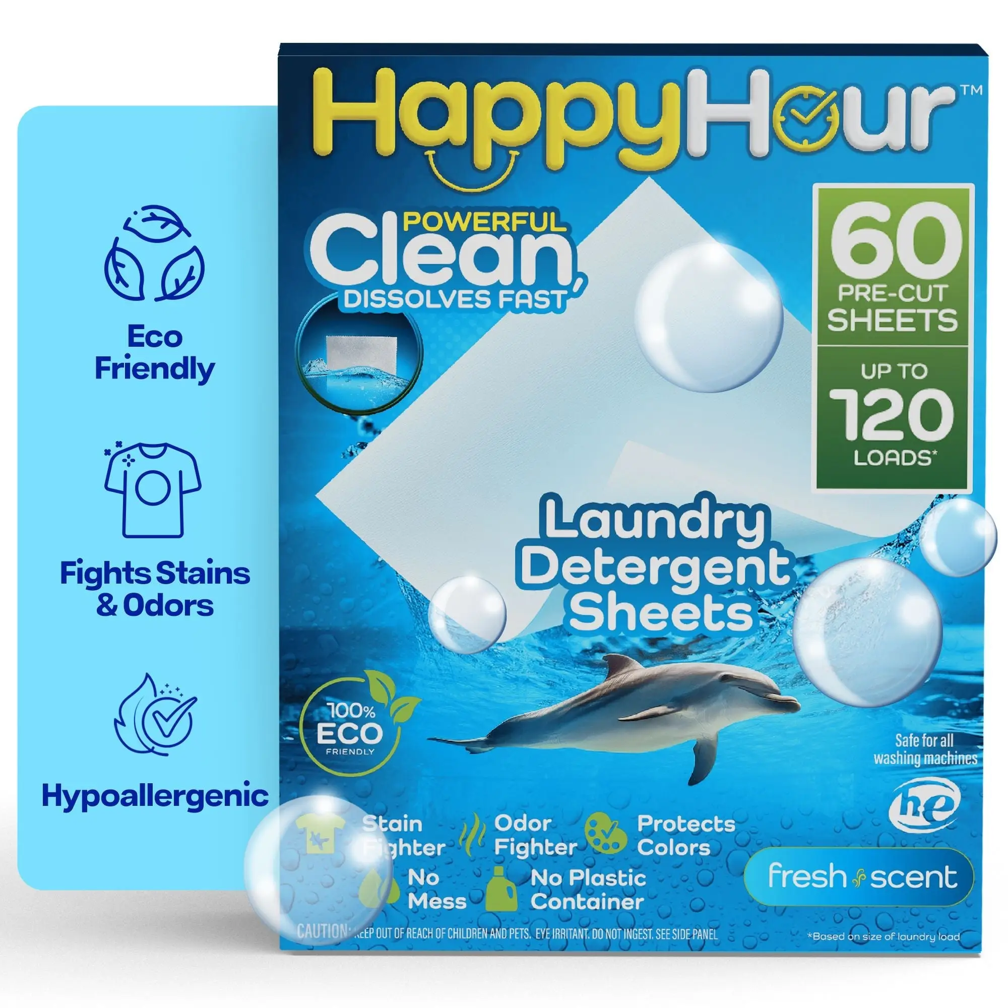 Happy Hour Laundry Detergent Sheets - Pre-Cut, Eco Friendly, Stain Fighting