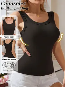🔥5 PCS Women's Seamless Ribbed Tank Tops, Round Neck, Lightweight & Supportive with Chest Support, 5 Colors, Slim Fit, Perfect for Layering or Wearing Alone! Must-Have for Women!