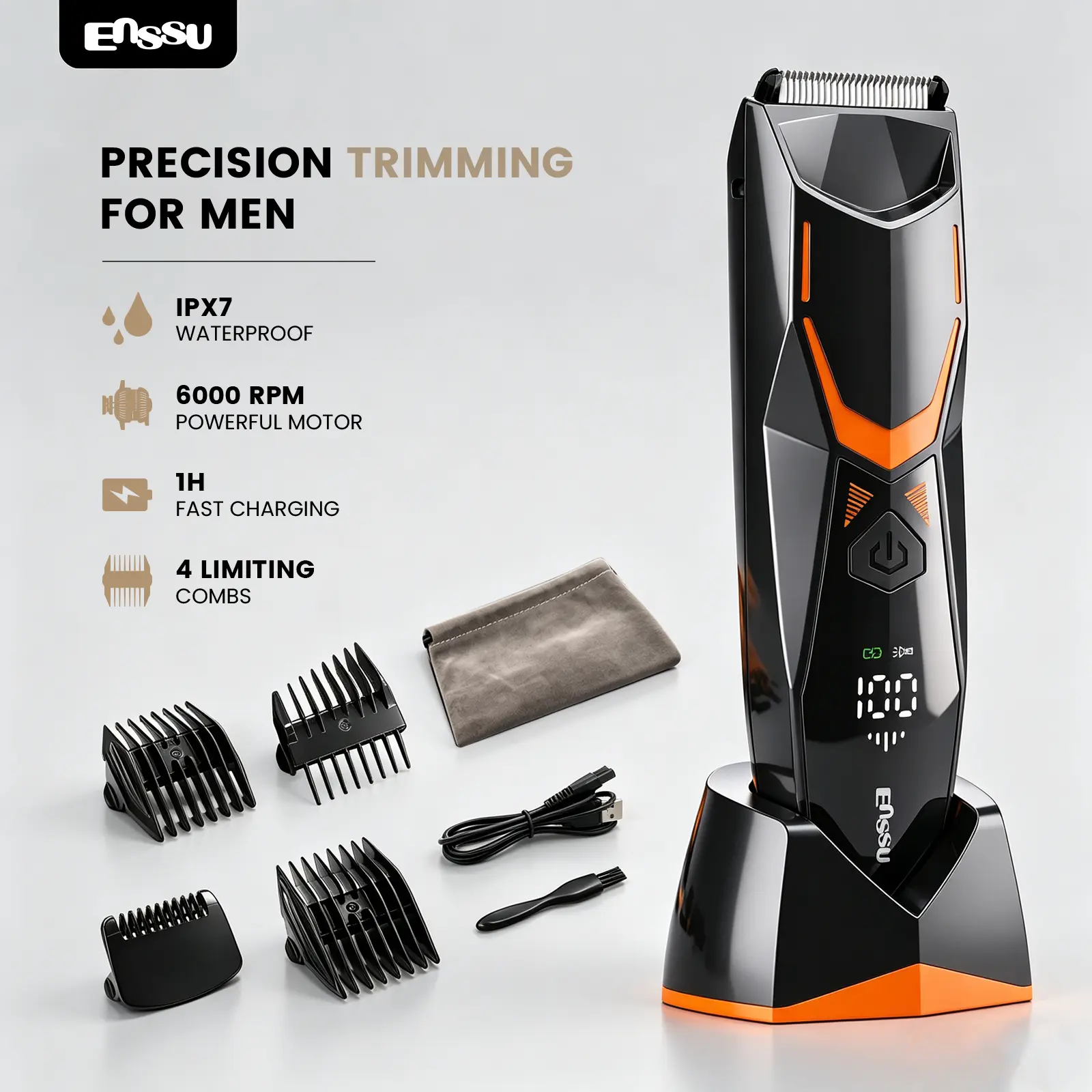 ENSSU Body Trimmer for Men – Waterproof, No Cuts No Irritation, Safe Ceramic Blade, Fast Charging, Grooming Kit for Groin & Body