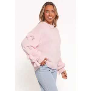 Lover Tie Sleeve Knit Sweater - Pink