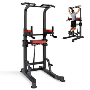 Fathersdaygift VEVOR Pull Up Bar, 330 LBS Power Tower Dip Station, Workout Dip Station with H-Shaped Stable Base Assistance Platform, Adjustable 9 Level Height Pullup Stand for Back, 3-Level Adjustable Elbow Padsdealsforyoudays