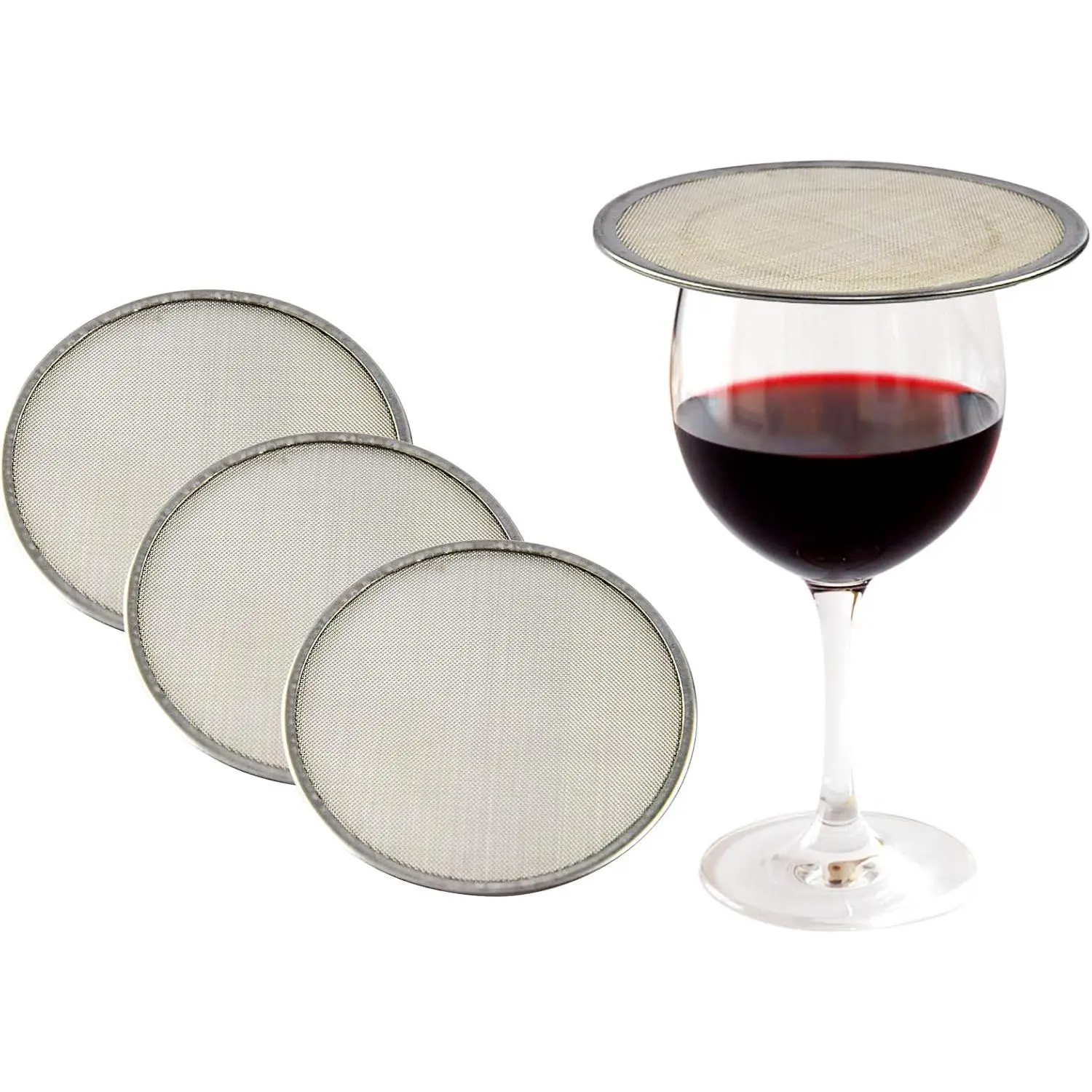 Pack of 4 Wine Glass Covers – BPA-Free Stainless Steel Drink Covers to Keep Bugs Out – Dishwasher Safe Mesh Cup Covers for Drinks and Beverages – Fits Wine Glasses & Other Drinking Cups Drinkware Beach