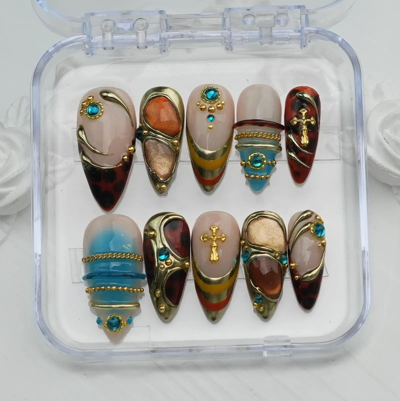 Handmade Hand-Painted Press On Nails | Faux Acrylic Gel Fake Nails | Reusable Luxury Nail Art | Salon Style Nails | Gift for Her