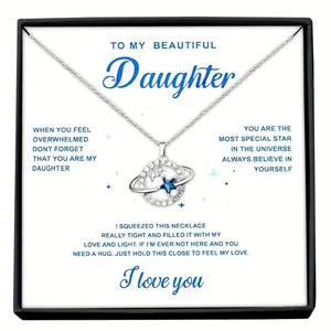 To My Daughter Cubic Zirconia Planet Asteroid Necklace, Girl Necklace Birthday Gift, Christmas Gift