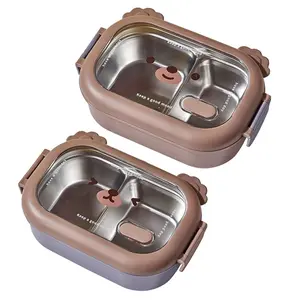 Stainless Steel Cartoon Lunch Box Leak-Proof Cute Food Container Double-Sided Locking Design 1000ml for Adults/Students and Kids