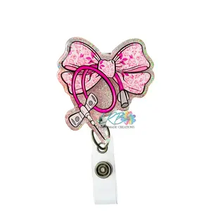 Pink Floral Phlebotomy Butterfly Bow Badge Reel – Handmade Retractable ID Holder, Made to Order Phlebotomist Badge Clip, Office Nurse Teacher Staff Lanyard Accessory, Gift for Coworkers
