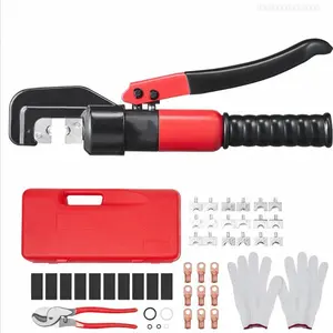 Hydraulic Crimping Tool with 9 Sets of  Dies AWG12-2/0 Copper And Aluminum Terminal Battery Lug Crimper, with a Cutting Pliers, Gloves, 10pcs Copper Ring Connectors, 8pcs Heat Shrink SleevesFFSummitSupply7